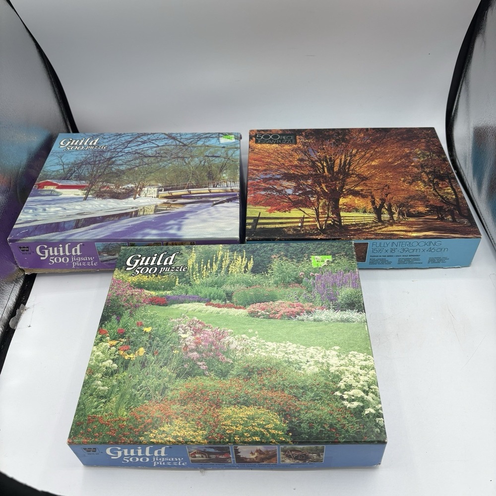 Vintage Whitman Jigsaw Puzzles 500 Pieces Landscapes Seasons‎ Trees Lot of 3